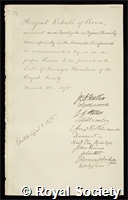 Kekule, August: certificate of election to the Royal Society