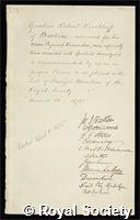 Kirchhoff, Gustav Robert: certificate of election to the Royal Society