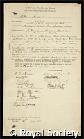 Archer, William: certificate of election to the Royal Society