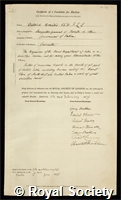 Brandis, Sir Dietrich: certificate of election to the Royal Society