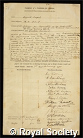 Dupre, August: certificate of election to the Royal Society