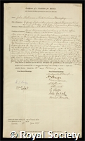 Hennessey, John Baboneau Nickterlien: certificate of election to the Royal Society
