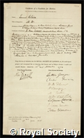 Klein, Edward Emanuel: certificate of election to the Royal Society