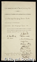 Sclater-Booth, George, Baron Basing: certificate of election to the Royal Society