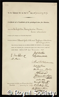 Bruce, Henry Austin: certificate of election to the Royal Society