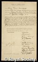 Armstrong, Henry Edward: certificate of election to the Royal Society