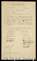 Clarke, William Branwhite: certificate of election to the Royal Society