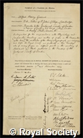 Garrod, Alfred Henry: certificate of election to the Royal Society