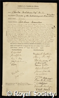 Meldrum, Charles: certificate of election to the Royal Society