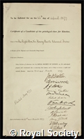 Frere, Sir Henry Bartle Edward: certificate of election to the Royal Society