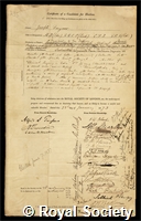 Fayrer, Sir Joseph: certificate of election to the Royal Society