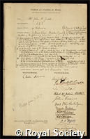 Judd, John Wesley: certificate of election to the Royal Society