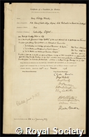 Moseley, Henry Nottidge: certificate of election to the Royal Society