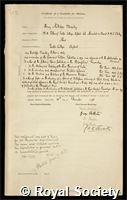 Moseley, Henry Nottidge: certificate of election to the Royal Society