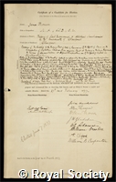 Thomson, James: certificate of election to the Royal Society