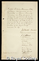 Kolbe, Adolph Wilhelm Hermann: certificate of election to the Royal Society