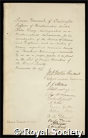 Newcomb, Simon: certificate of election to the Royal Society