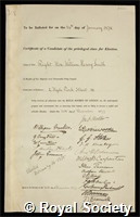 Smith, William Henry: certificate of election to the Royal Society