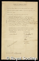 Cotterill, James Henry: certificate of election to the Royal Society