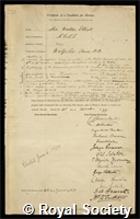 Elliot, Sir Walter: certificate of election to the Royal Society