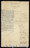Elliot, Sir Walter: certificate of election to the Royal Society