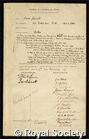 Greenwell, William: certificate of election to the Royal Society