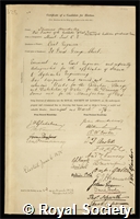 Hawksley, Thomas: certificate of election to the Royal Society