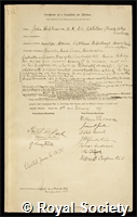 Hopkinson, John: certificate of election to the Royal Society