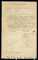 Roberts, Samuel: certificate of election to the Royal Society