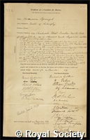 Sprengel, Hermann Johann Phillipp: certificate of election to the Royal Society