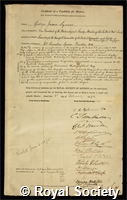 Symons, George James: certificate of election to the Royal Society