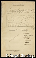 Anderson, John: certificate of election to the Royal Society