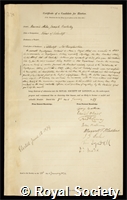 Berkeley, Miles Joseph: certificate of election to the Royal Society