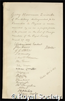 Quincke, Georg Hermann: certificate of election to the Royal Society
