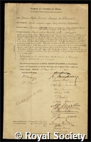 Chaumont, Francis Stephen Bennet Francois de: certificate of election to the Royal Society