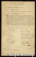 Williamson, Benjamin: certificate of election to the Royal Society