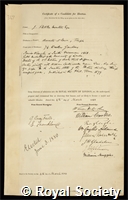 Moulton, John Fletcher, Baron Moulton: certificate of election to the Royal Society