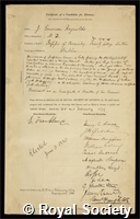 Reynolds, James Emerson: certificate of election to the Royal Society