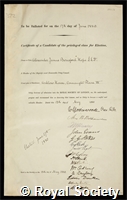 Beresford-Hope, Alexander James Beresford: certificate of election to the Royal Society