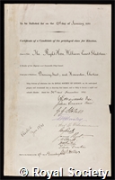 Gladstone, William Ewart: certificate of election to the Royal Society