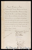 Daubree, Gabriel Auguste: certificate of election to the Royal Society
