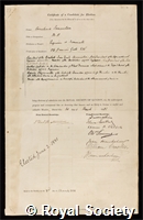 Samuelson, Sir Bernhard: certificate of election to the Royal Society