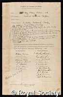 Watson, Henry William: certificate of election to the Royal Society