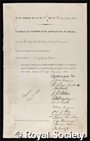 Harcourt, Sir William George Granville Venables Vernon: certificate of election to the Royal Society