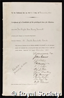 Fawcett, Henry: certificate of election to the Royal Society