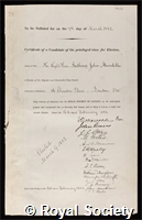 Mundella, Anthony John: certificate of election to the Royal Society