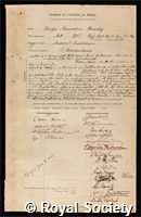Brady, George Stewardson: certificate of election to the Royal Society