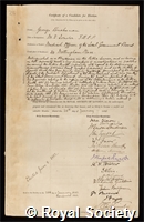 Buchanan, Sir George: certificate of election to the Royal Society