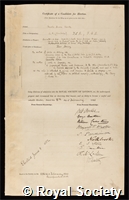 Clarke, Charles Baron: certificate of election to the Royal Society
