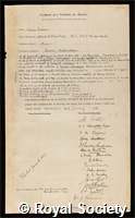 Darwin, Sir Francis: certificate of election to the Royal Society